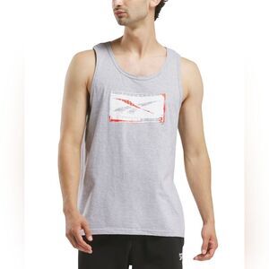 Reebok Men's Light Gray and Red Tank Top